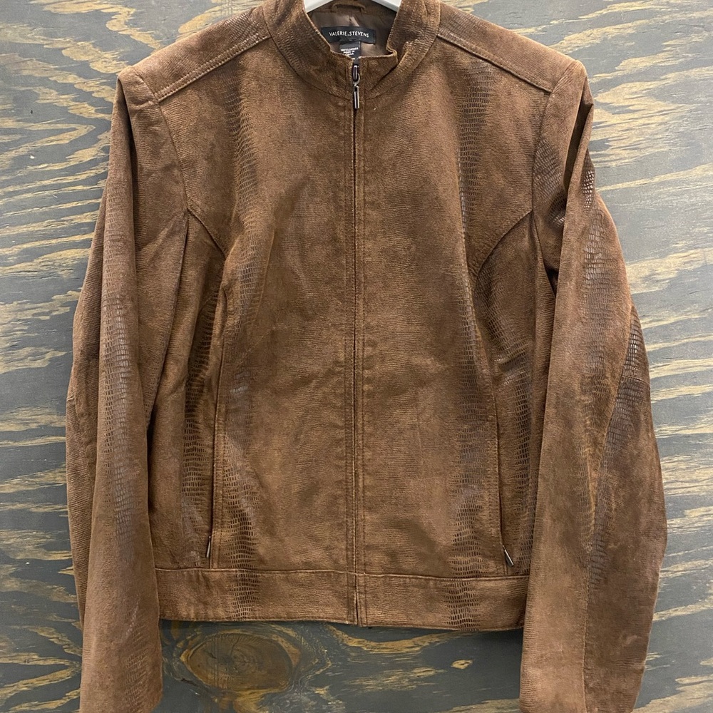 Y2K Valerie Stevens Women’s Large Chocolate Brown 100% Leather Jacket Suede Moto